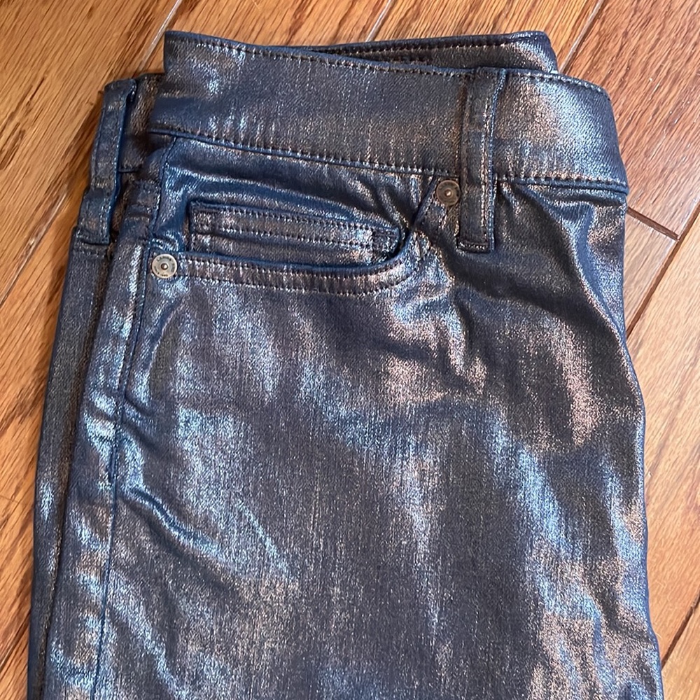 LANDS END 8 tall coated BLUE jeans 5 pocket high rise NWOT slim - Picture 2 of 14